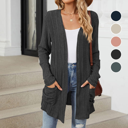 Women's Casual Knit Long-Sleeve Open Front Coat pentagow