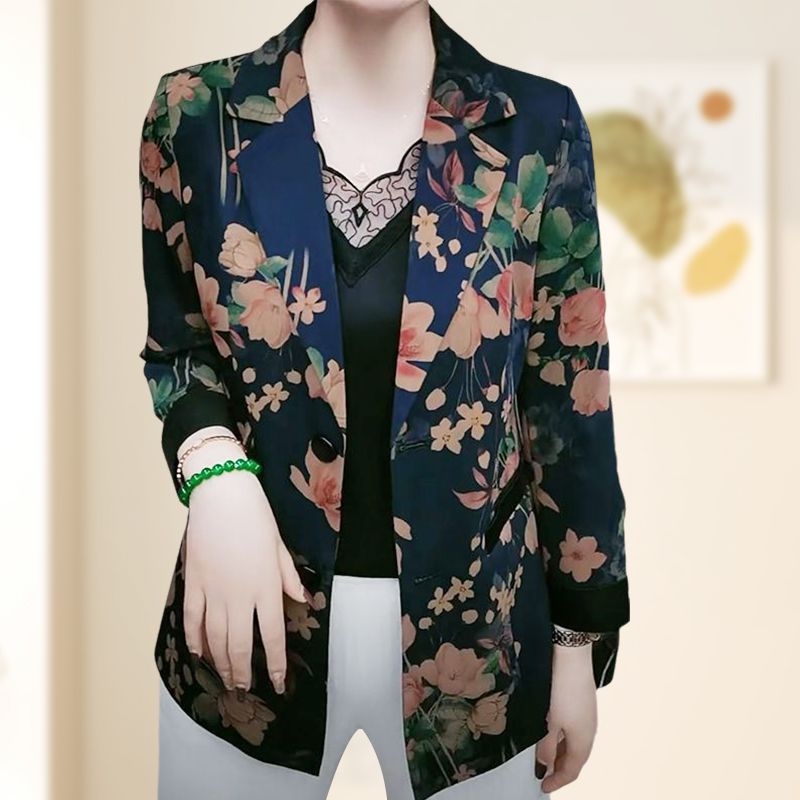 Women’s Stylish Flower Print Lightweight Suit Jacket pentagow