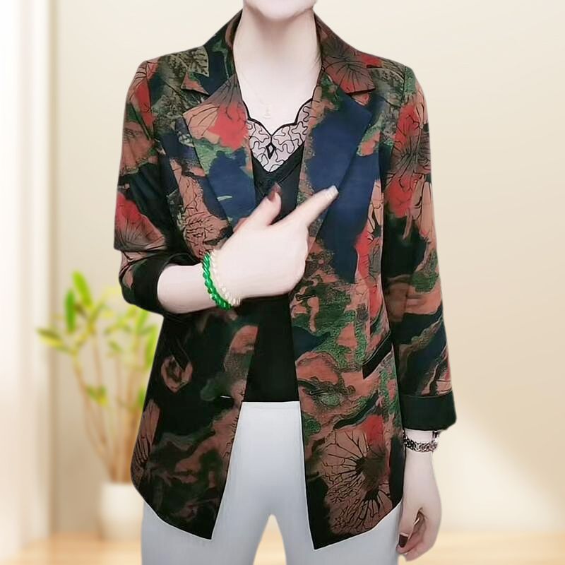 Women’s Stylish Flower Print Lightweight Suit Jacket pentagow