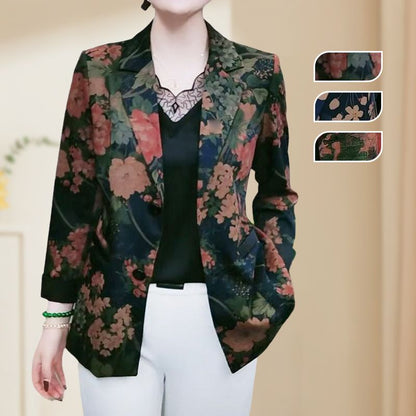 Women’s Stylish Flower Print Lightweight Suit Jacket pentagow