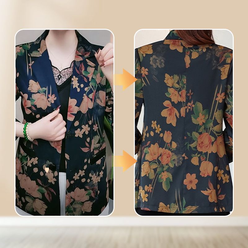 Women’s Stylish Flower Print Lightweight Suit Jacket pentagow