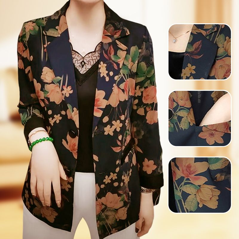 Women’s Stylish Flower Print Lightweight Suit Jacket pentagow