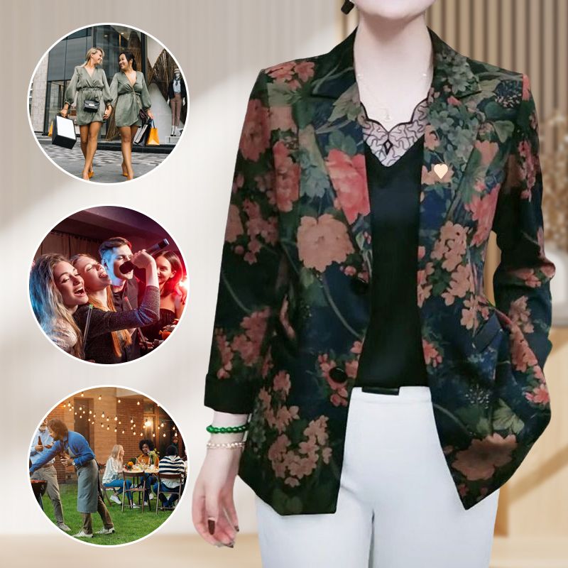 Women’s Stylish Flower Print Lightweight Suit Jacket pentagow