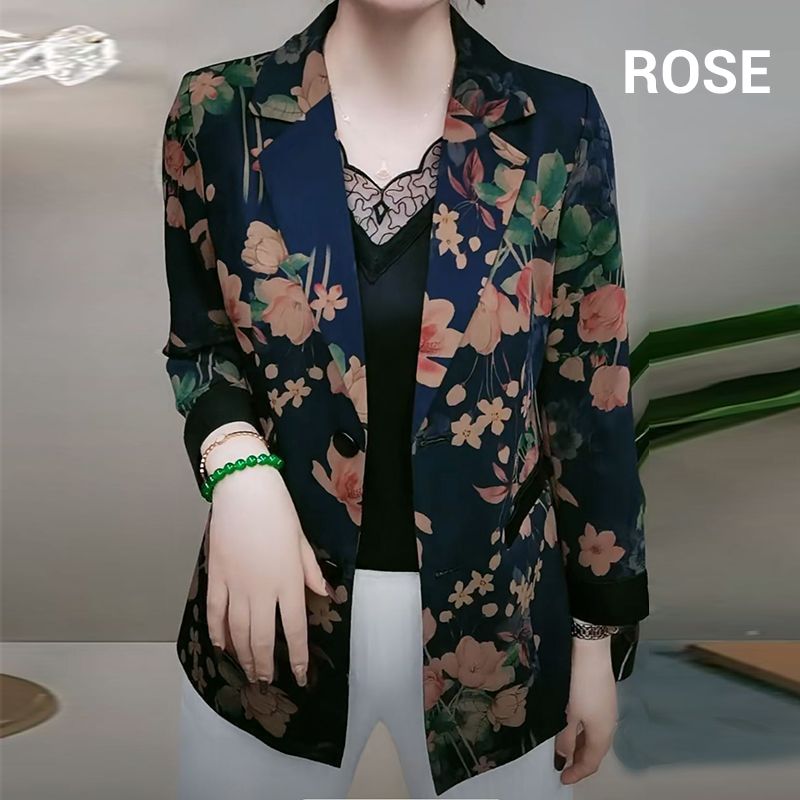 Women’s Stylish Flower Print Lightweight Suit Jacket pentagow