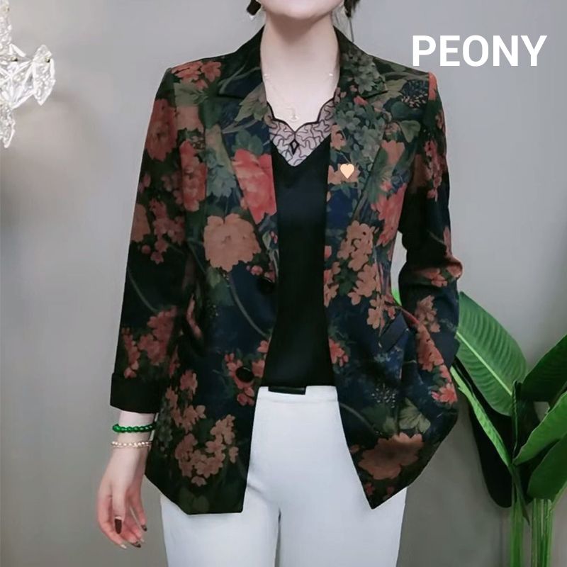 Women’s Stylish Flower Print Lightweight Suit Jacket pentagow