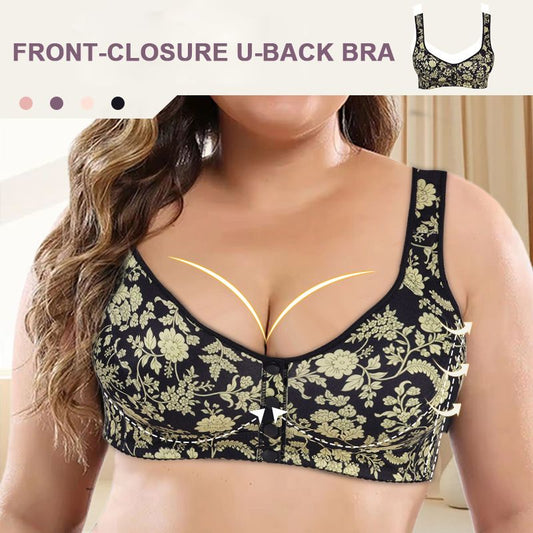 6pcs Fashionable Printed Front-closure U-back Bra for Women pentagow