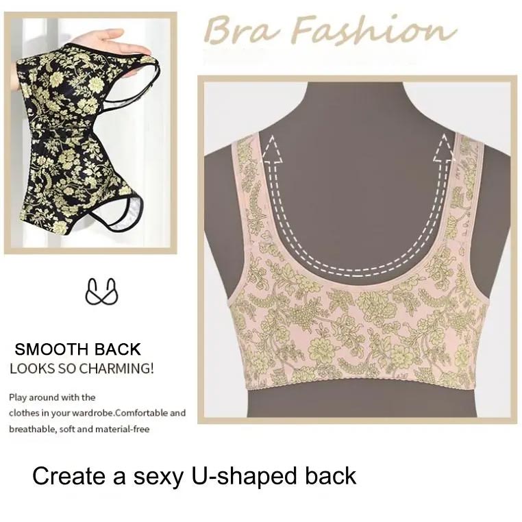 6pcs Fashionable Printed Front-closure U-back Bra for Women pentagow