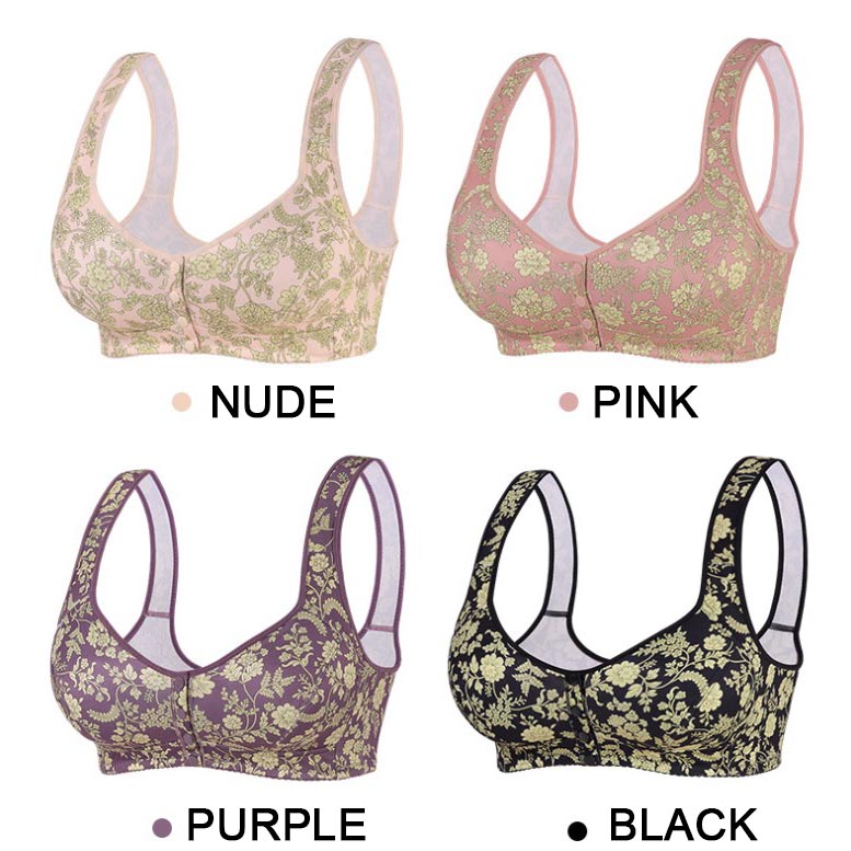 6pcs Fashionable Printed Front-closure U-back Bra for Women pentagow