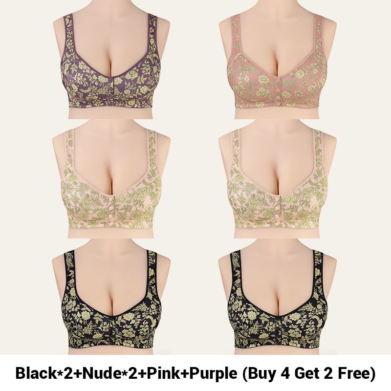 6pcs Fashionable Printed Front-closure U-back Bra for Women pentagow