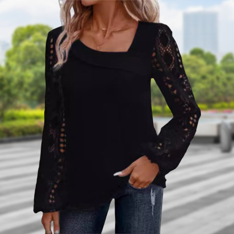 Women's Cutout Lace Patchwork Long-Sleeve Top pentagow