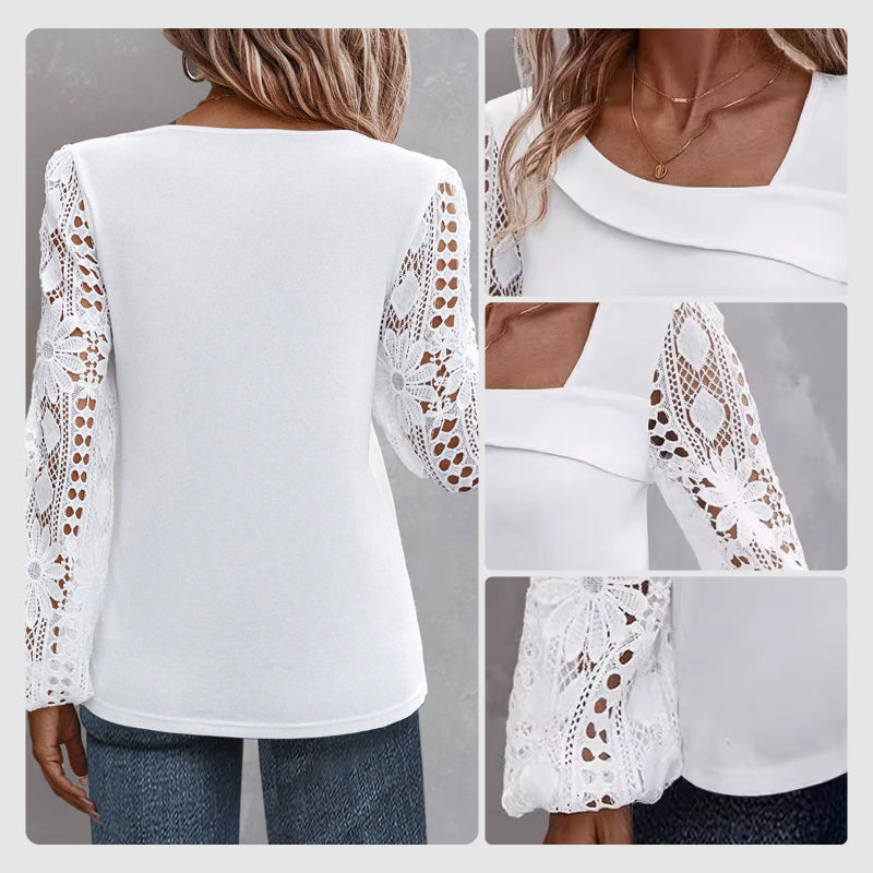 Women's Cutout Lace Patchwork Long-Sleeve Top pentagow