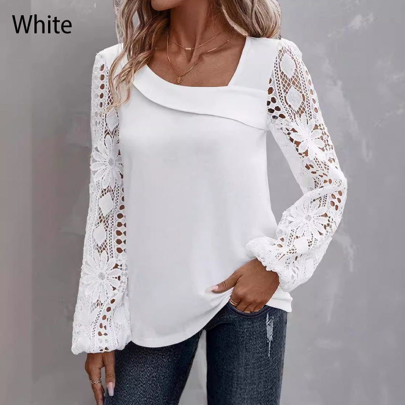 Women's Cutout Lace Patchwork Long-Sleeve Top pentagow