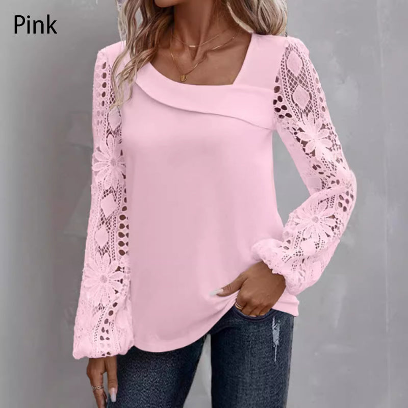 Women's Cutout Lace Patchwork Long-Sleeve Top pentagow