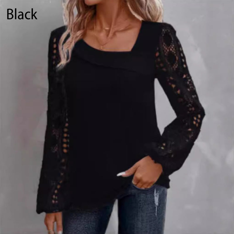 Women's Cutout Lace Patchwork Long-Sleeve Top pentagow