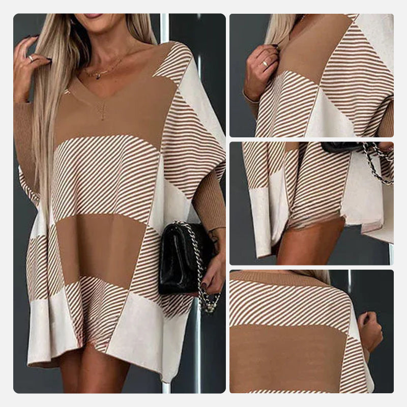 Women's Color Block Plaid Cape Loose Sweater pentagow