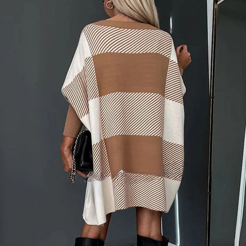 Women's Color Block Plaid Cape Loose Sweater pentagow