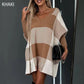 Women's Color Block Plaid Cape Loose Sweater pentagow