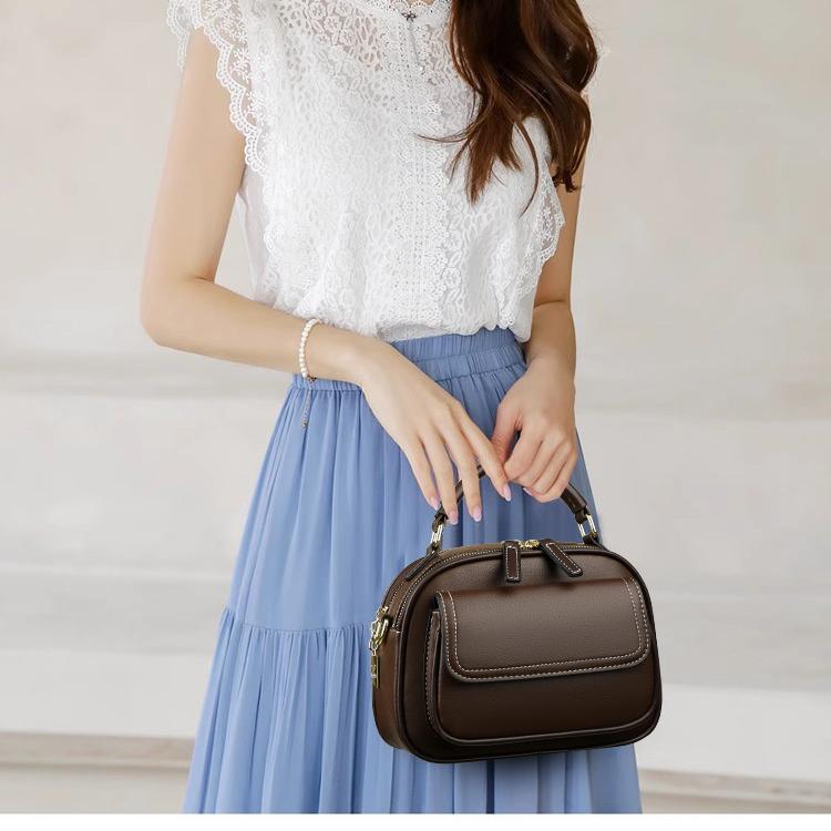 Elegant Double Layer Wide Strap Crossbody Handbag pentagow