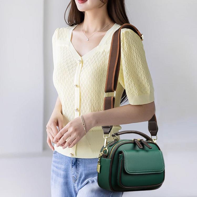 Elegant Double Layer Wide Strap Crossbody Handbag pentagow