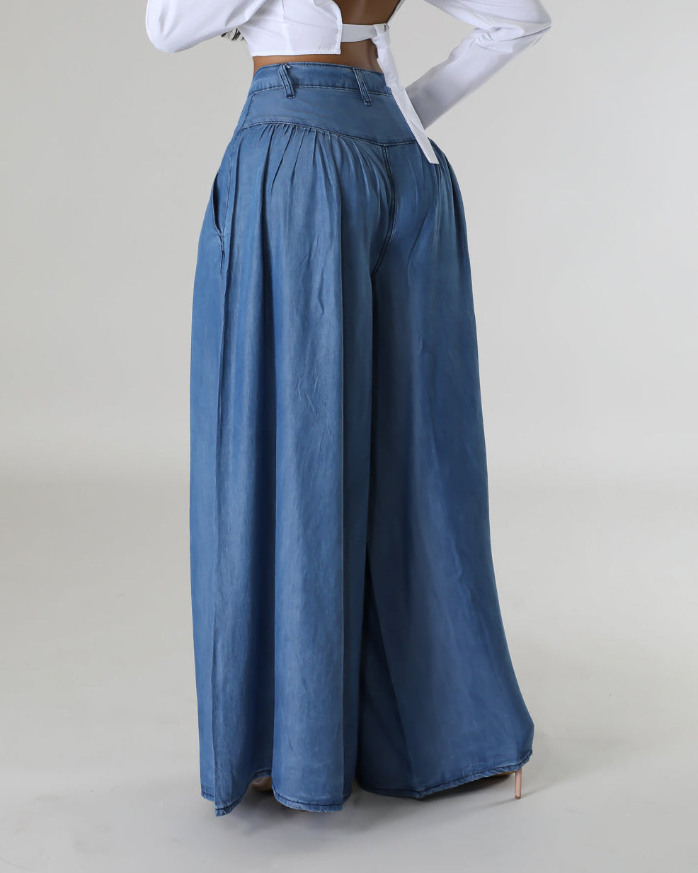 High Waist Zipper Wide Leg Denim Women Pants pentagow