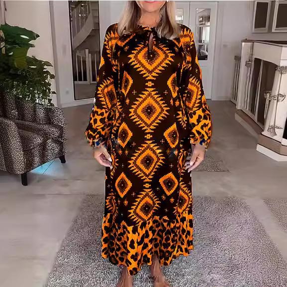 Women’s Bohemian Casual Printed Long-sleeve Dress pentagow