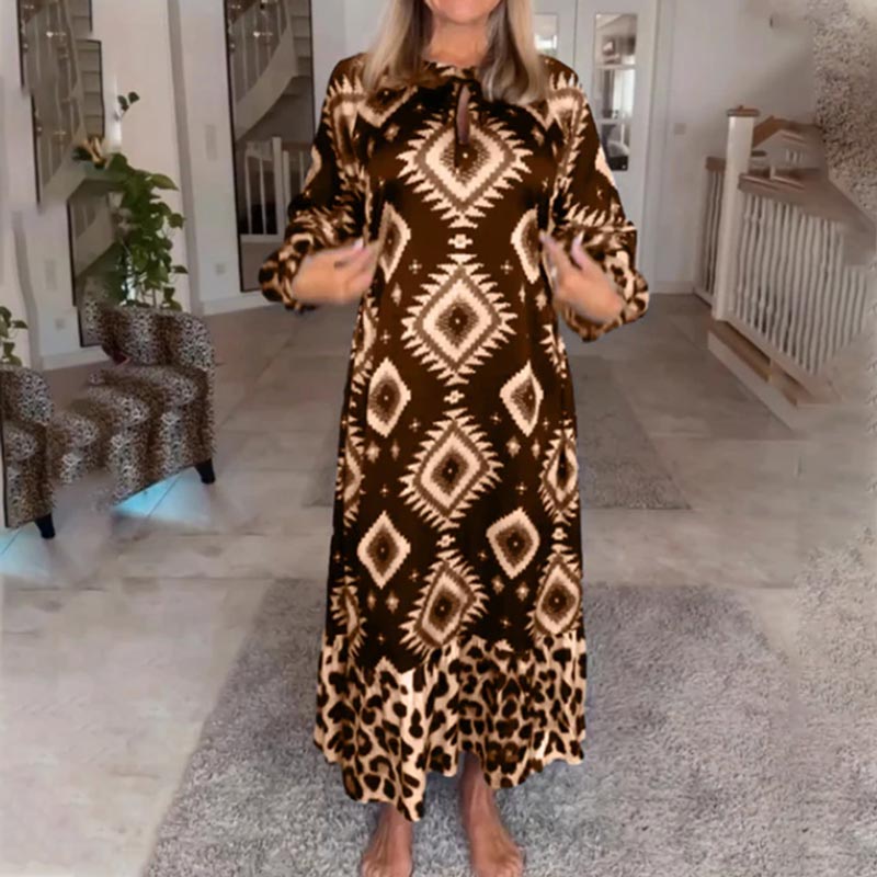 Women’s Bohemian Casual Printed Long-sleeve Dress pentagow