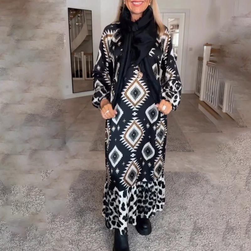 Women’s Bohemian Casual Printed Long-sleeve Dress pentagow