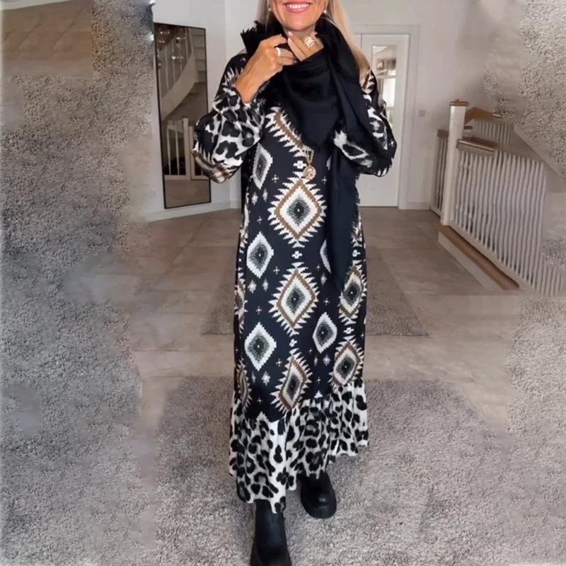 Women’s Bohemian Casual Printed Long-sleeve Dress pentagow