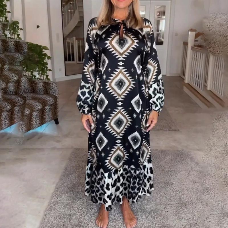 Women’s Bohemian Casual Printed Long-sleeve Dress pentagow