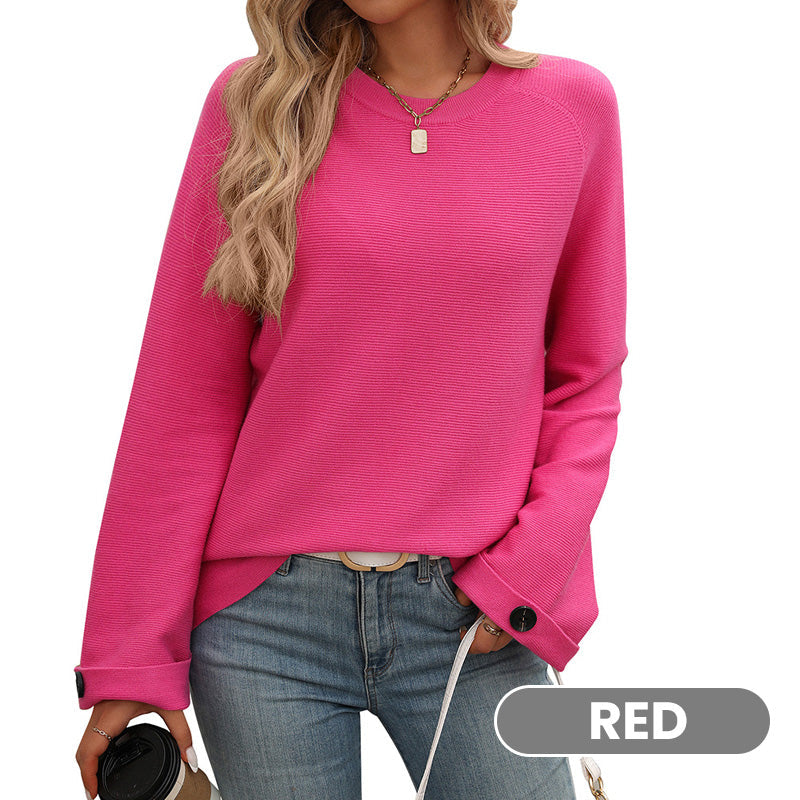 Women's Round Neck Long-Sleeve Sweater with Button Detail pentagow