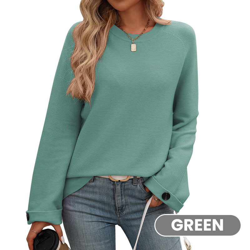 Women's Round Neck Long-Sleeve Sweater with Button Detail pentagow