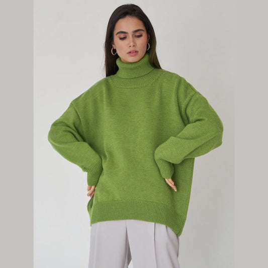 Women's Casual Solid Color Turtleneck Sweater pentagow