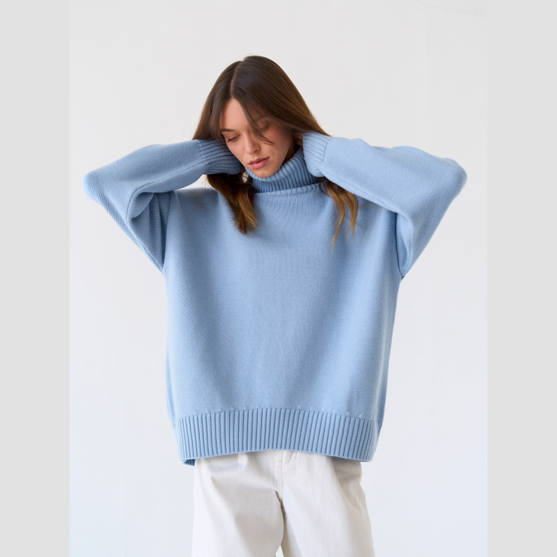 Women's Casual Solid Color Turtleneck Sweater pentagow