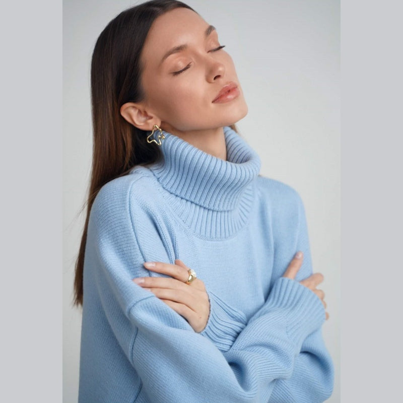 Women's Casual Solid Color Turtleneck Sweater pentagow