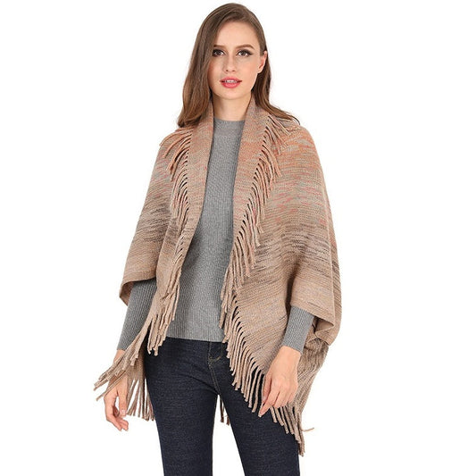 Women's Knitted Tassel Shawl Wrap pentagow