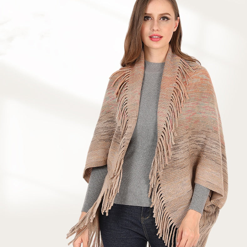 Women's Knitted Tassel Shawl Wrap pentagow