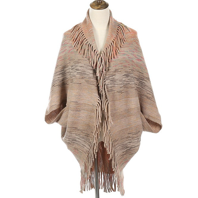 Women's Knitted Tassel Shawl Wrap pentagow