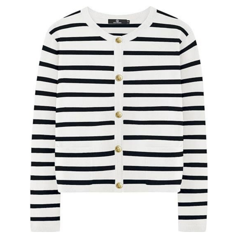 Women’s Trendy Striped Cardigan Sweater with Pockets pentagow