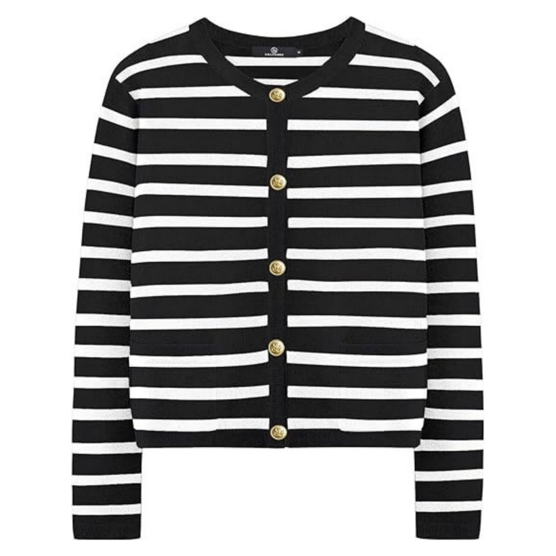 Women’s Trendy Striped Cardigan Sweater with Pockets pentagow