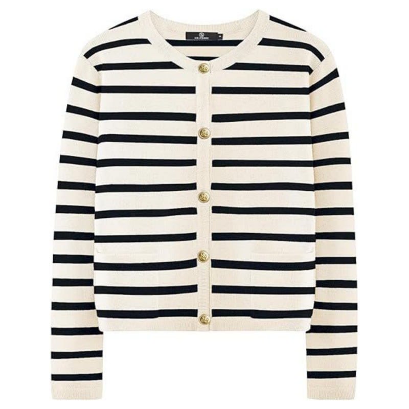 Women’s Trendy Striped Cardigan Sweater with Pockets pentagow