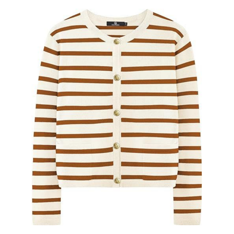 Women’s Trendy Striped Cardigan Sweater with Pockets pentagow