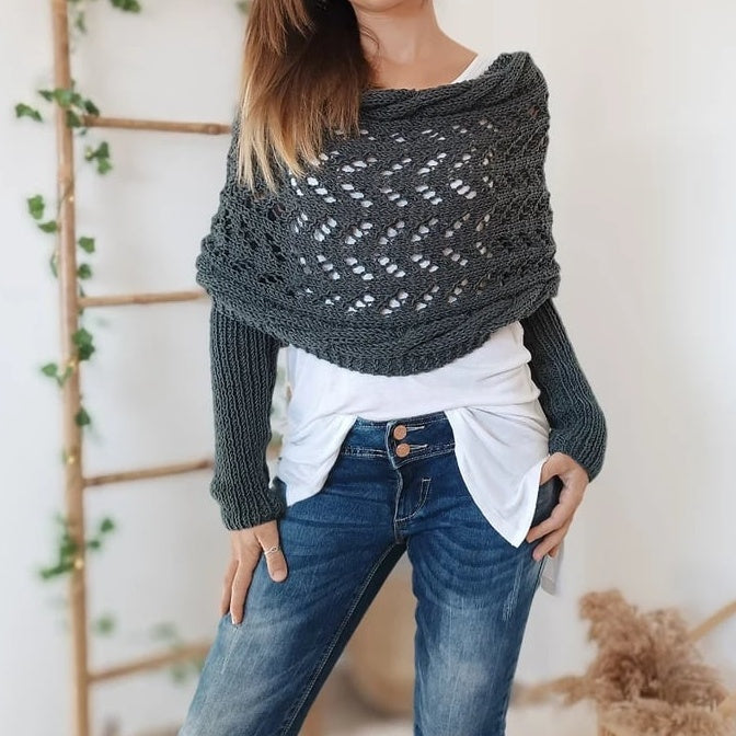 Knitted Cable Wrap Shrugs For Women pentagow