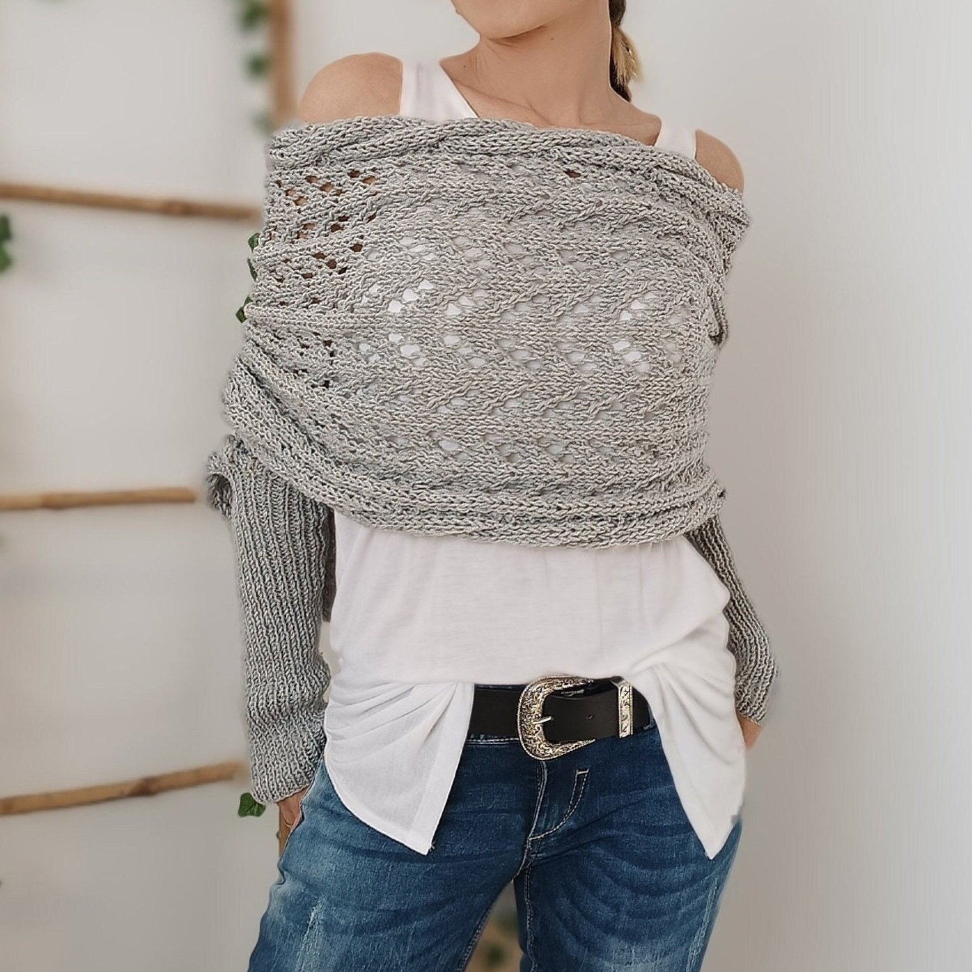 Knitted Cable Wrap Shrugs For Women pentagow