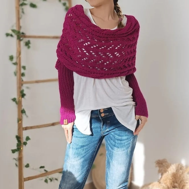 Knitted Cable Wrap Shrugs For Women pentagow