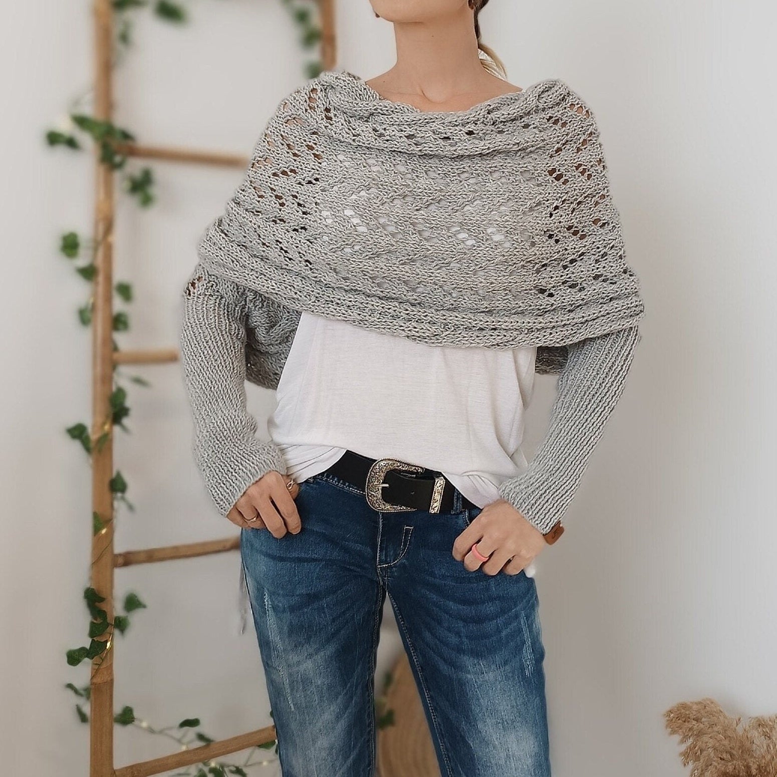 Knitted Cable Wrap Shrugs For Women pentagow