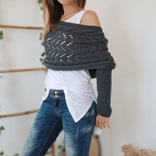 Knitted Cable Wrap Shrugs For Women pentagow