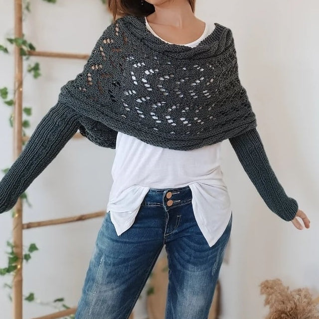 Knitted Cable Wrap Shrugs For Women pentagow