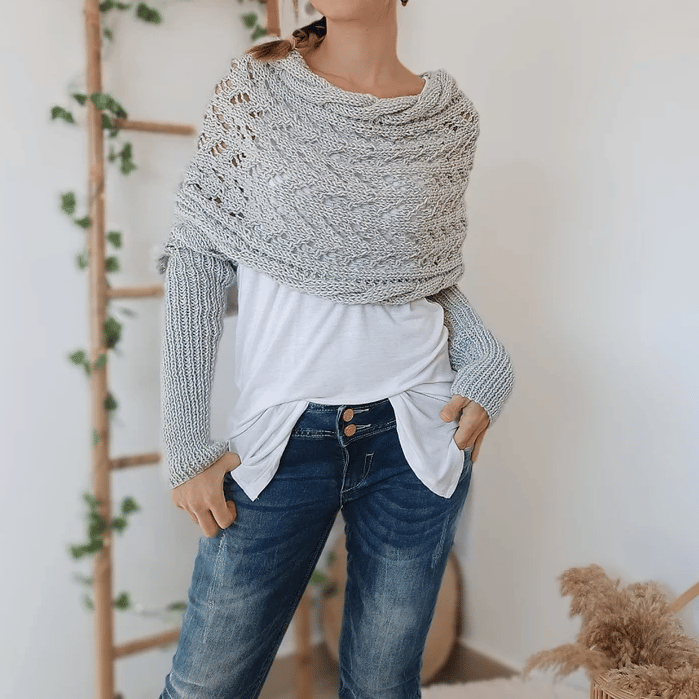 Knitted Cable Wrap Shrugs For Women pentagow