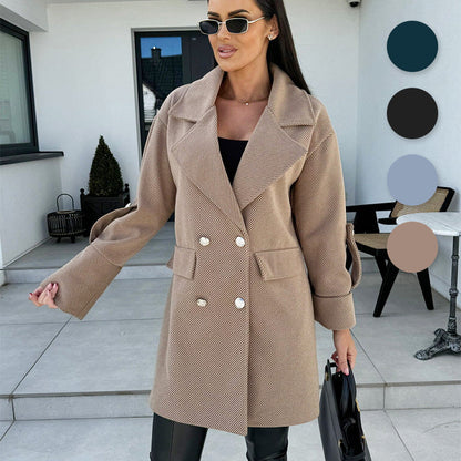 Women's Solid Color Double Breasted Coat pentagow