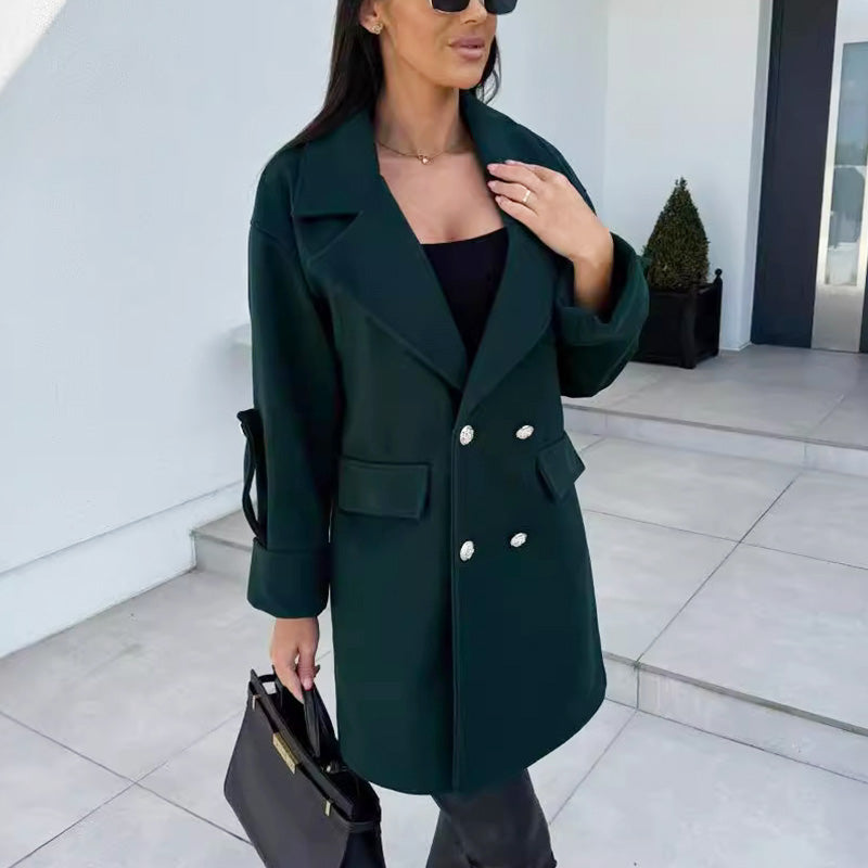 Women's Solid Color Double Breasted Coat pentagow